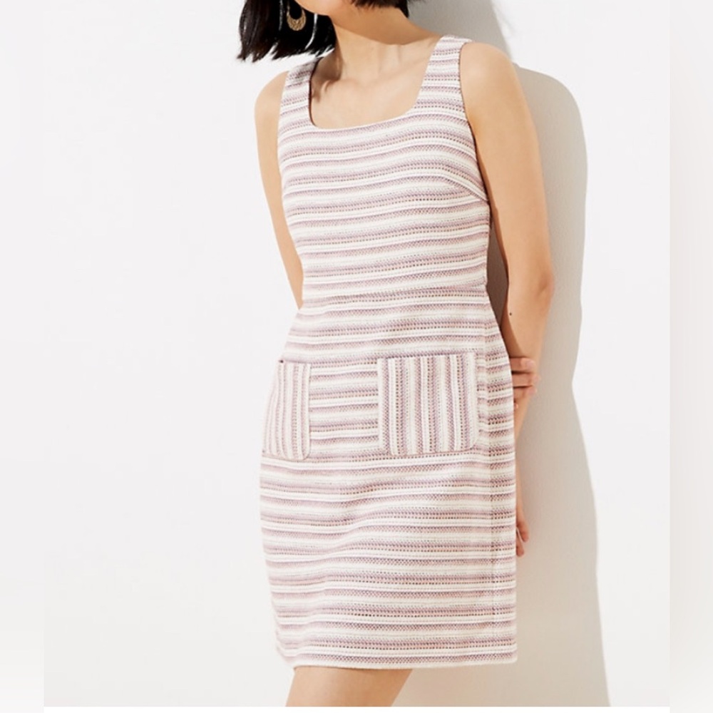 NWT Loft White Pink Striped Tweed Sleeveless Pocket Sheath Dress Sz 20